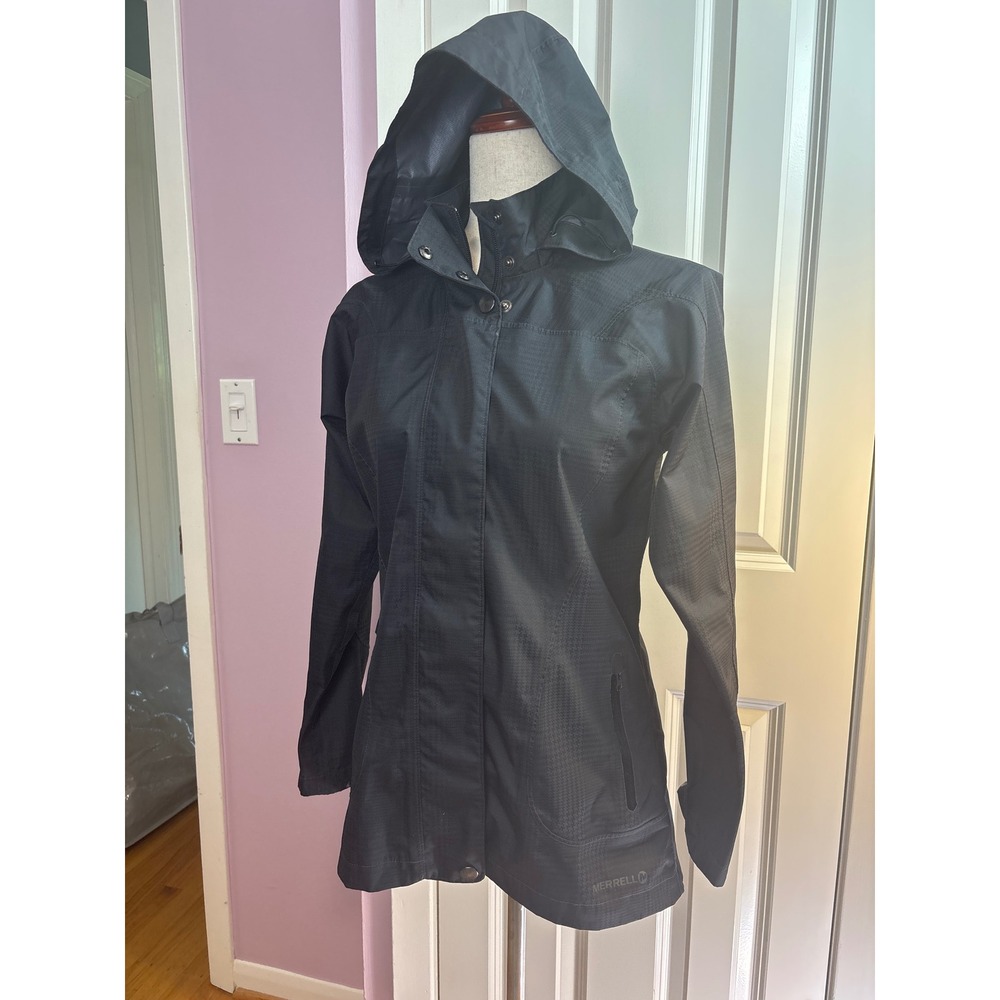 Merrell Opti-Shell Black Rain Jacket‎ Hooded Waterproof Outdoor Coat Womens XS